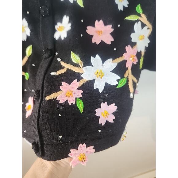 Berek Long Sleeve Button Down Floral Beaded Cardigan Sweater Petite Medium M - Picture 2 of 8